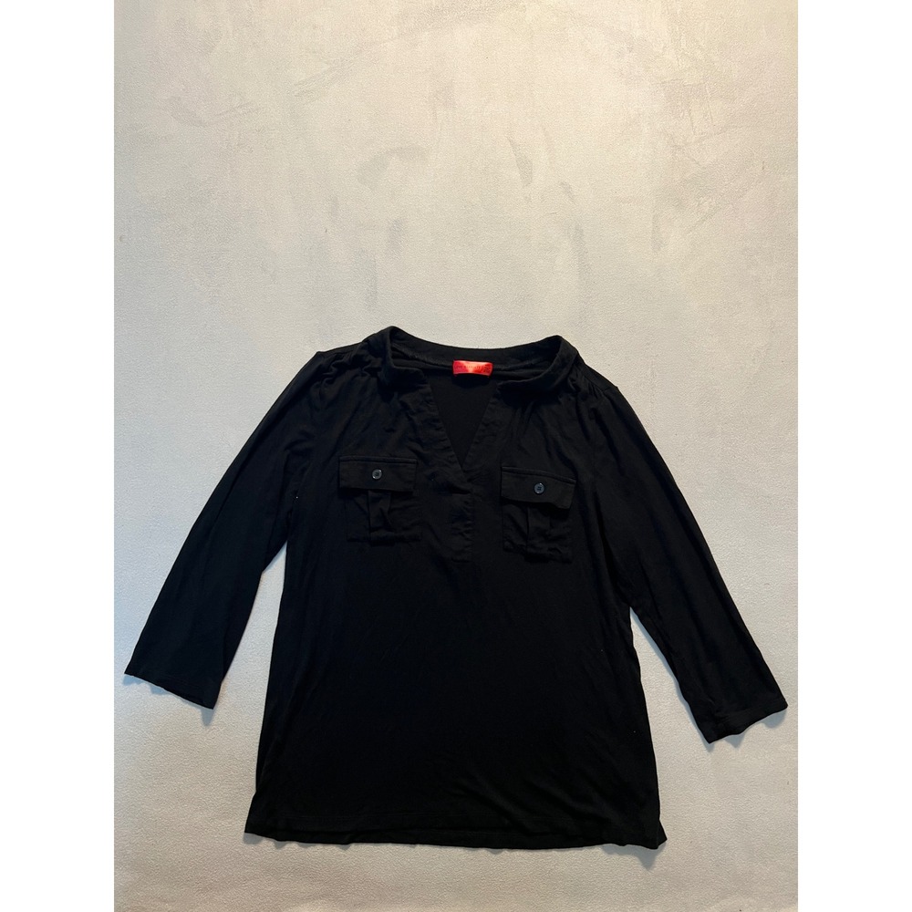 Love Scarlett Mens Black V-Neck Long Sleeve Pocket Top Shirt Size Medium